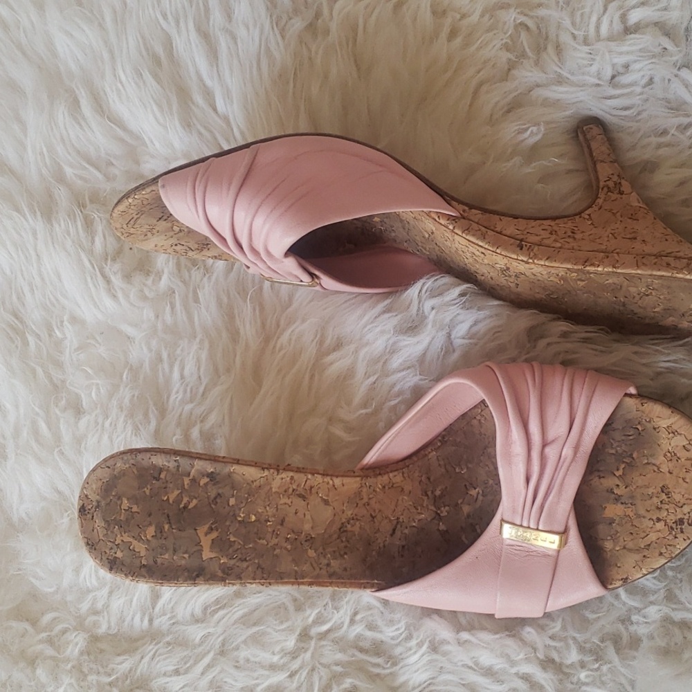 Vintage Chanel pink leather cork mules size 39-8